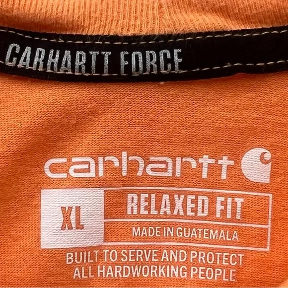 Carhartt Force Orange Peach Pocket Patch Relaxed Fit Tee T Shirt-Mens XL - Picture 5 of 5